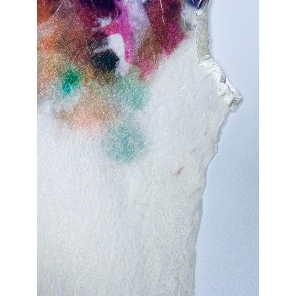 Komarov Dress Small Ivory Watercolor Floral Tiered Ruffle Midi Crinkle USA Made - Picture 15 of 16